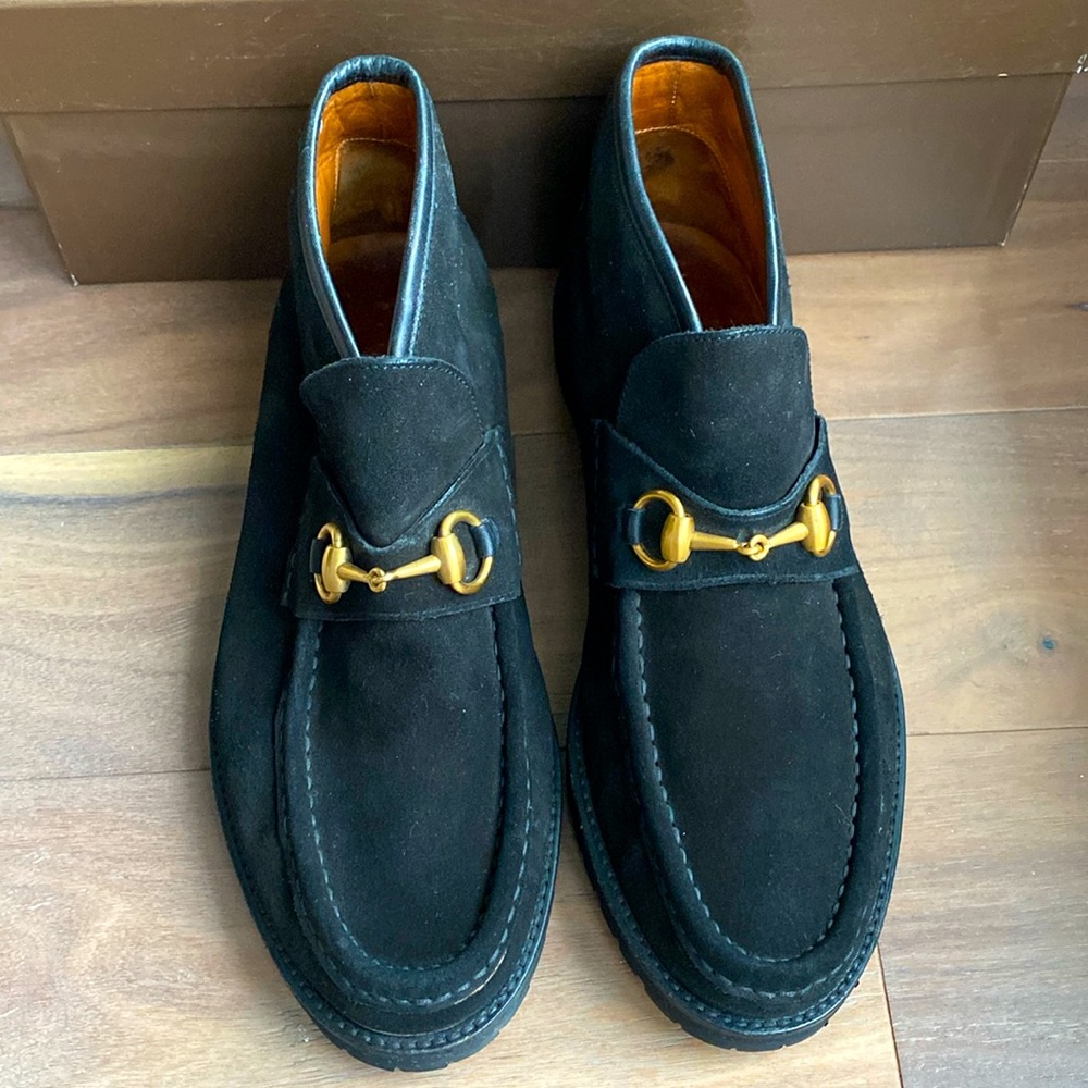 GUCCI Sylke horsebit-detailed suede ankle boots